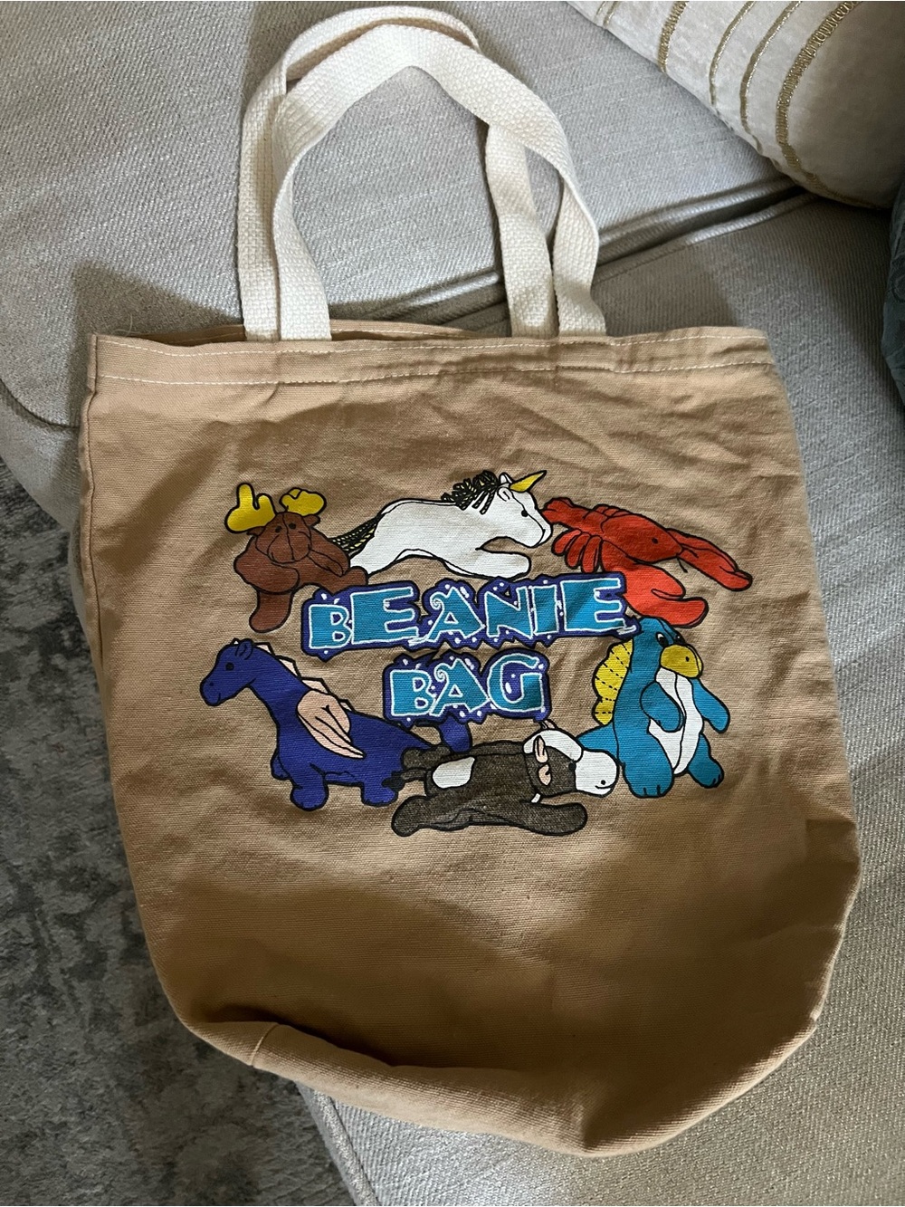 Vintage Beanie Bag Graphic Tote - Tan Canvas bag